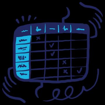 hand drawn illustration of a project tracker with Xs and check marks