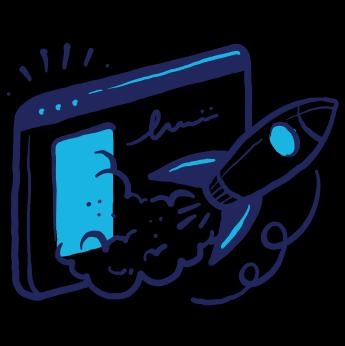 rocket ship coming out of a browser screen